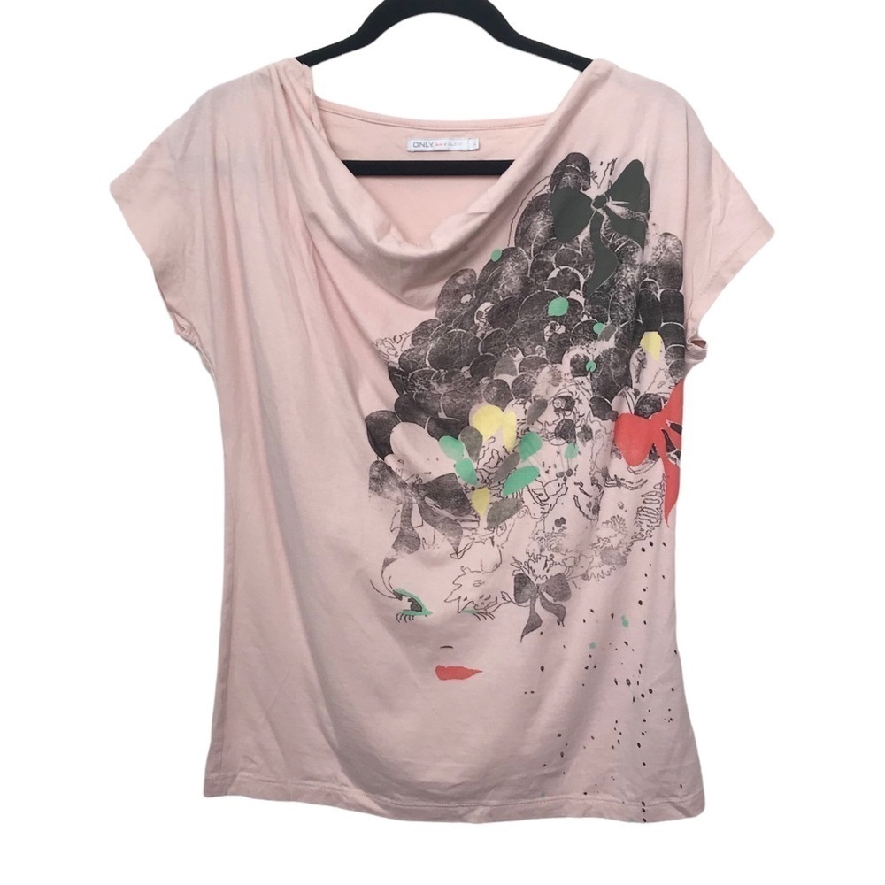 Only Love Collection Pink Graphic Cowl Neck Tee T Shirt Large